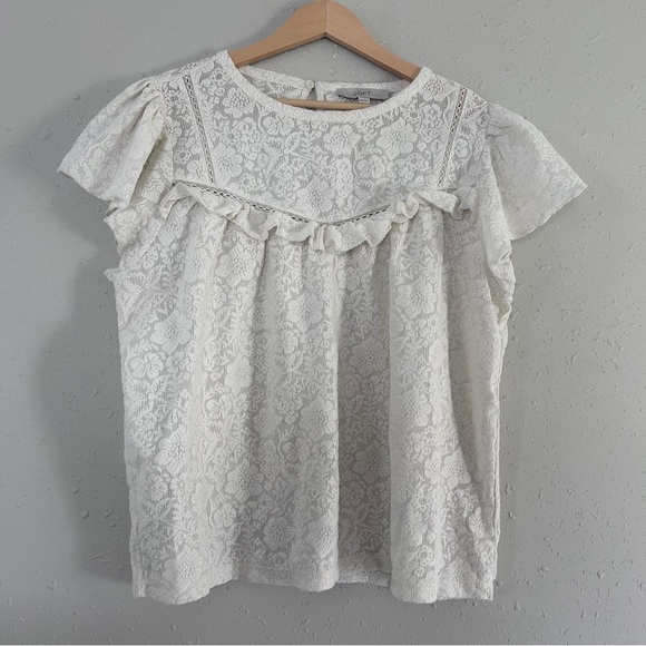 LOFT OffWhite Cream Floral Lace Ruffle Blouse Casual Formal Neutral XXL - Picture 1 of 6